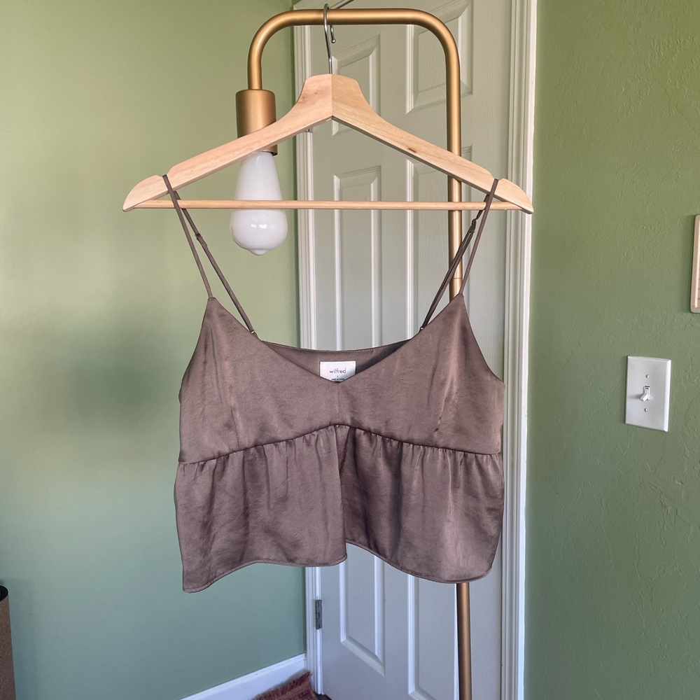 aritzia wilfred peplum crop top size small
